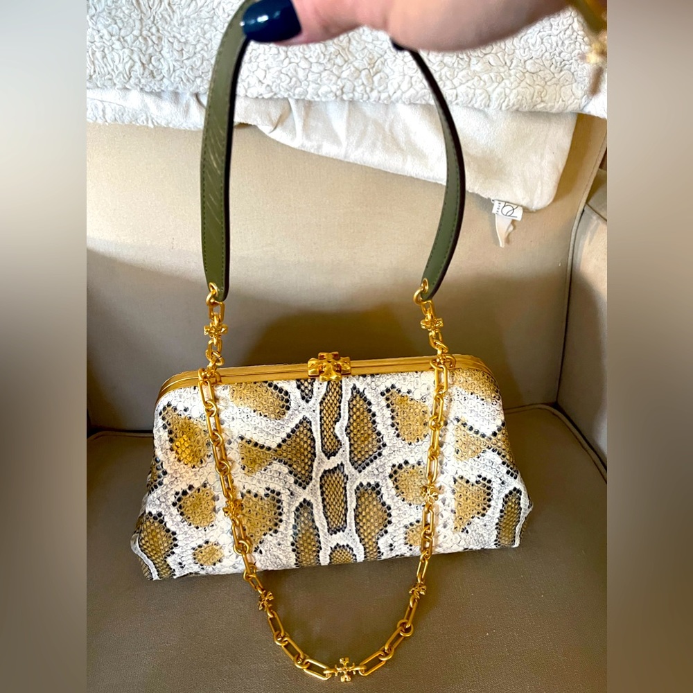 Tory Burch Cleo Snake-Embossed Leather Shoulder Bag